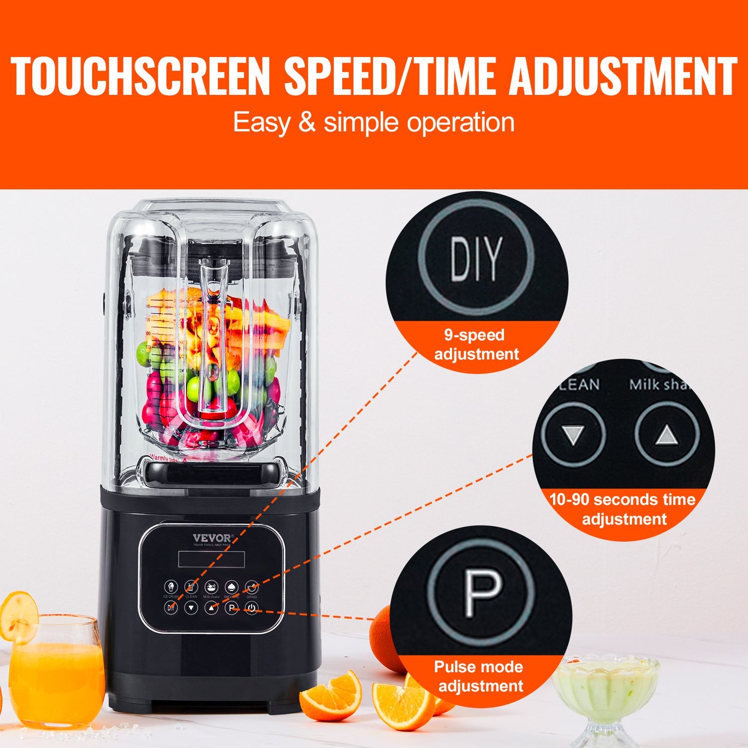 VEVOR professional blender with sound shield for smoothies and ice