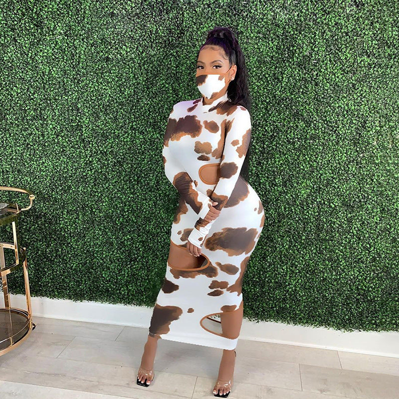 Weird Puss Hollow Out Women Irregular Hole Maxi Dresses Skinny Full Sleeve Skinny o-Neck Activewear Party Prom Club Street Style - Robbe Digi.com