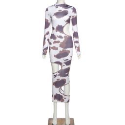 Weird Puss Hollow Out Women Irregular Hole Maxi Dresses Skinny Full Sleeve Skinny o-Neck Activewear Party Prom Club Street Style - Robbe Digi.com