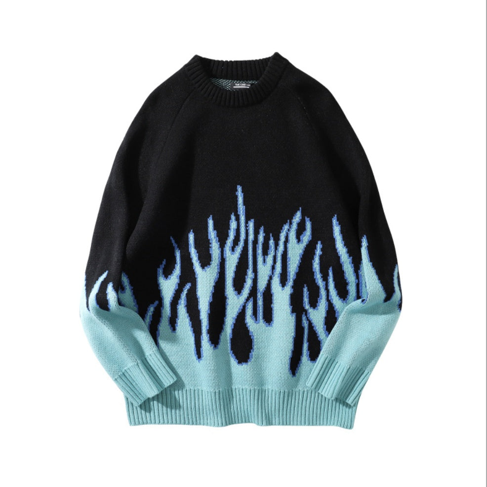 Sweater Men Streetwear Retro Flame Pattern Hip Hop - Robbe Digi.com