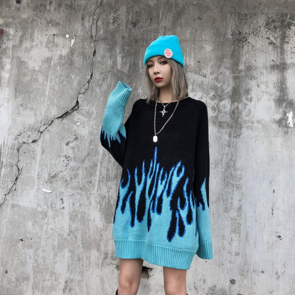Sweater Men Streetwear Retro Flame Pattern Hip Hop - Robbe Digi.com