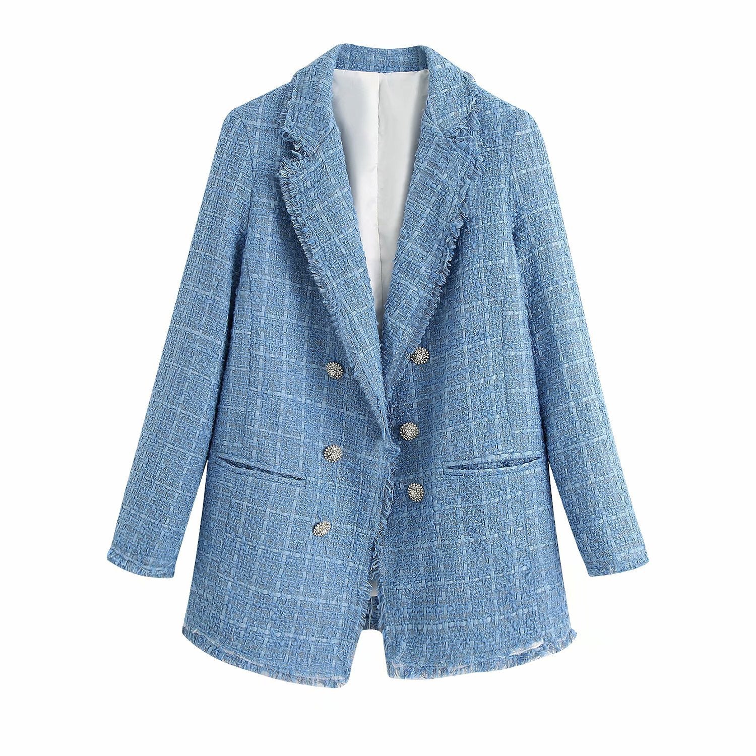 Retro loose suit tweed women's blazer jacket casual women streetwear - Robbe Digi.com