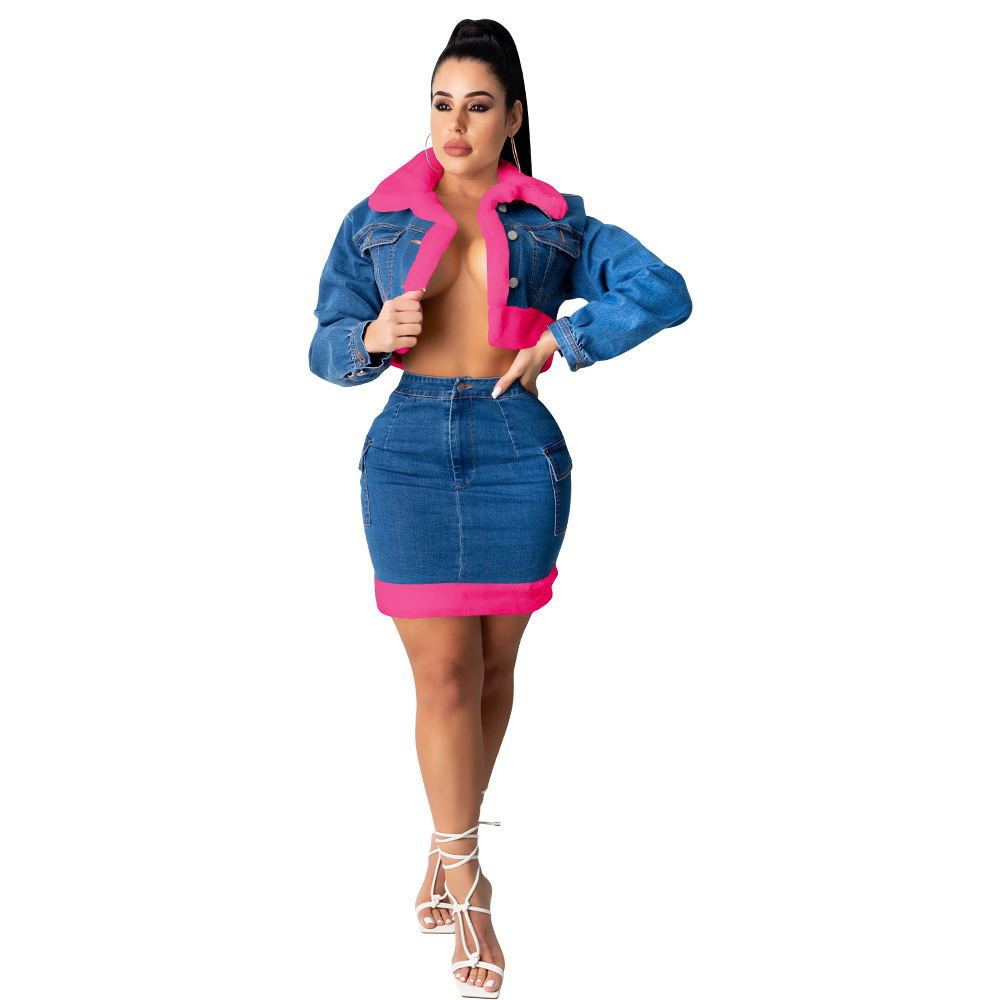 Denim Skirt Plush Denim Two-piece Suit - Robbe Digi.com