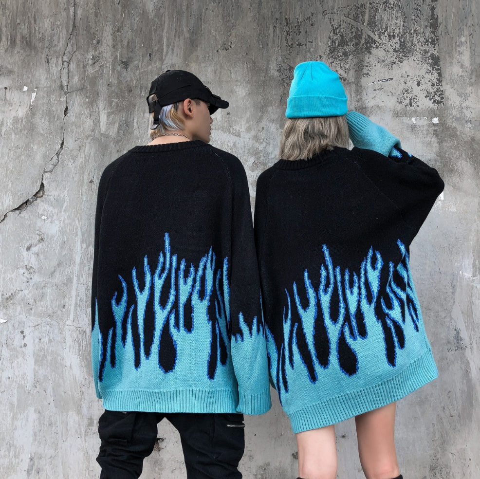 Sweater Men Streetwear Retro Flame Pattern Hip Hop - Robbe Digi.com