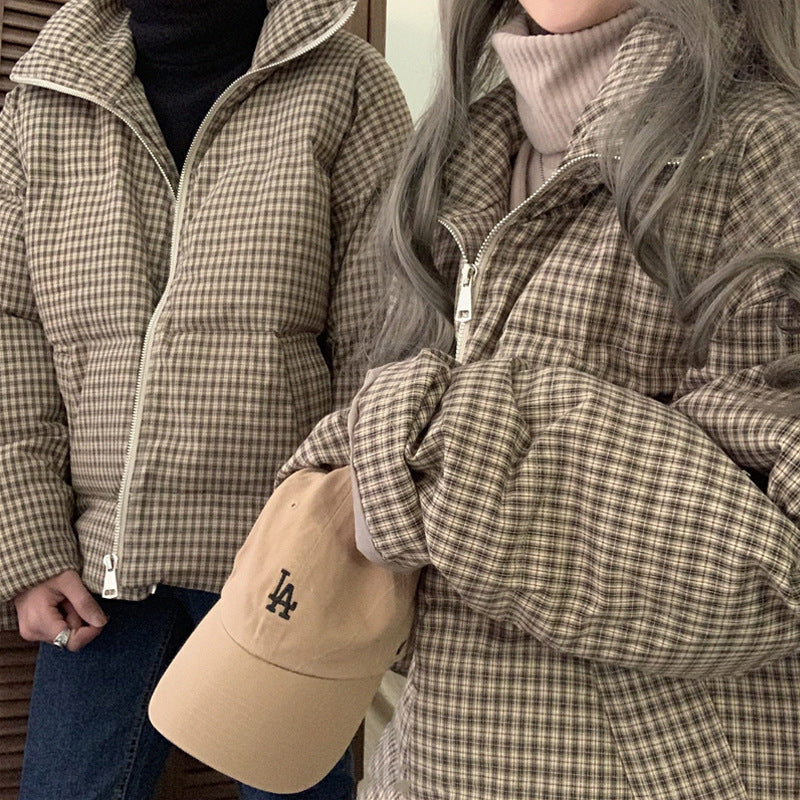 Hong Kong Style Retro Relaxed Plaid Cotton Padded Clothes - Robbe Digi.com