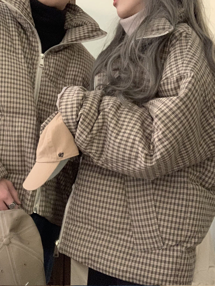 Hong Kong Style Retro Relaxed Plaid Cotton Padded Clothes - Robbe Digi.com