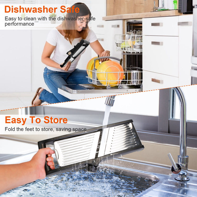 Stainless steel mandoline slicer with food holder for vegetables