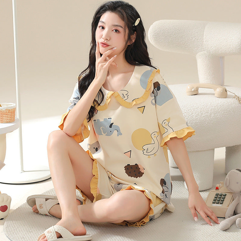 Pajamas Women's Summer Cotton Short Sleeve Homewear Summer - Robbe Digi.com