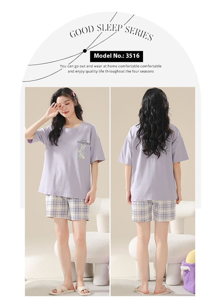 Pajamas Women's Summer Cotton Short Sleeve Homewear Summer - Robbe Digi.com