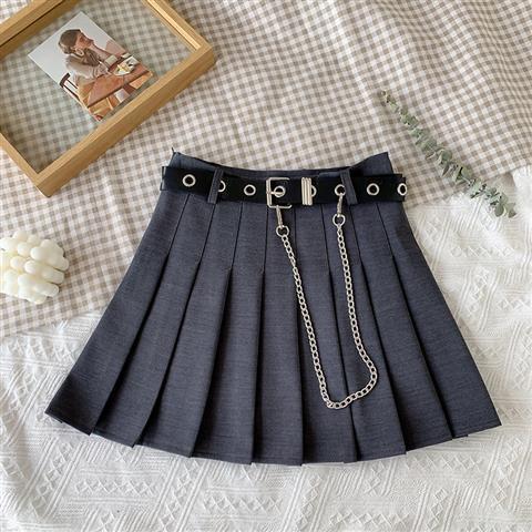 Plaid Skirt Women High Waist Chain Pocket A-line Streetwear Vintage Free Belt - Robbe Digi.com