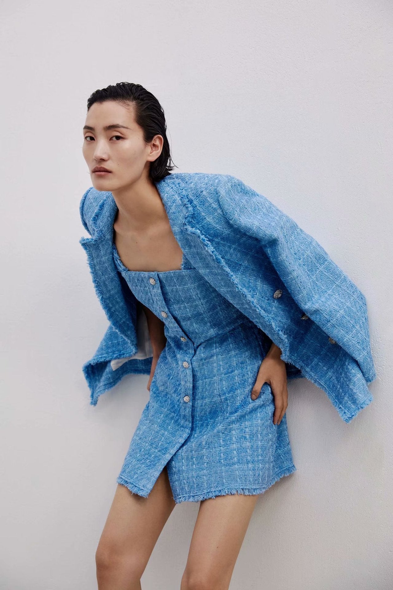 Retro loose suit tweed women's blazer jacket casual women streetwear - Robbe Digi.com