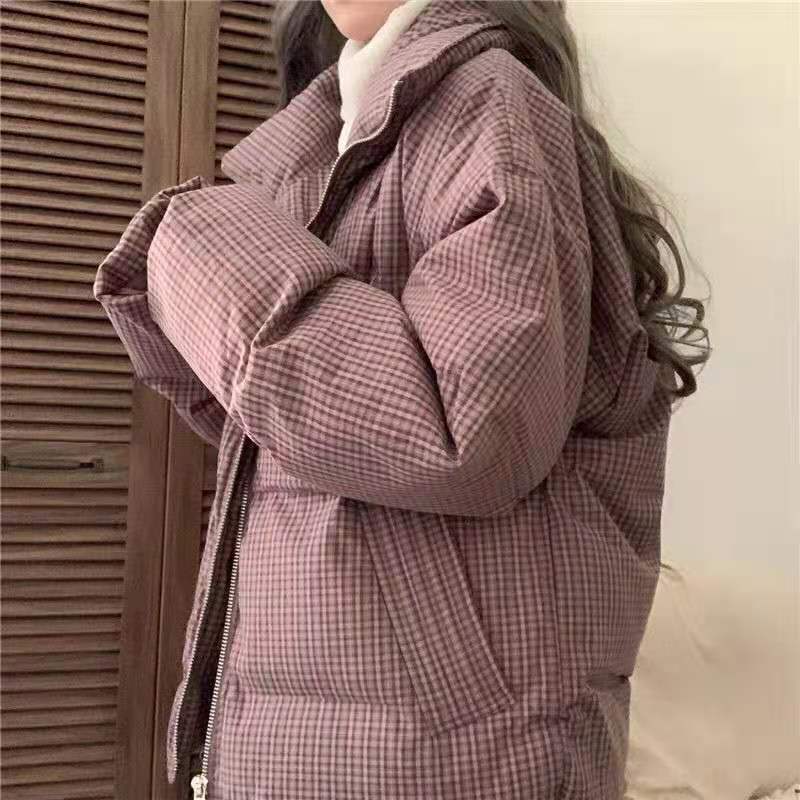 Hong Kong Style Retro Relaxed Plaid Cotton Padded Clothes - Robbe Digi.com