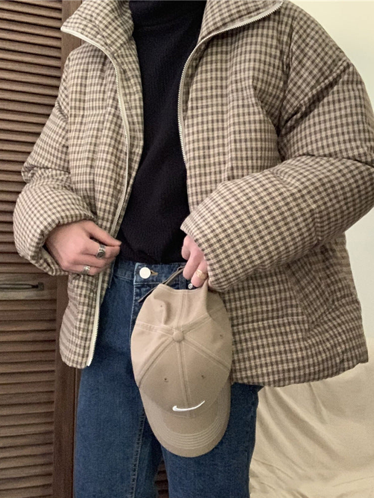 Hong Kong Style Retro Relaxed Plaid Cotton Padded Clothes - Robbe Digi.com