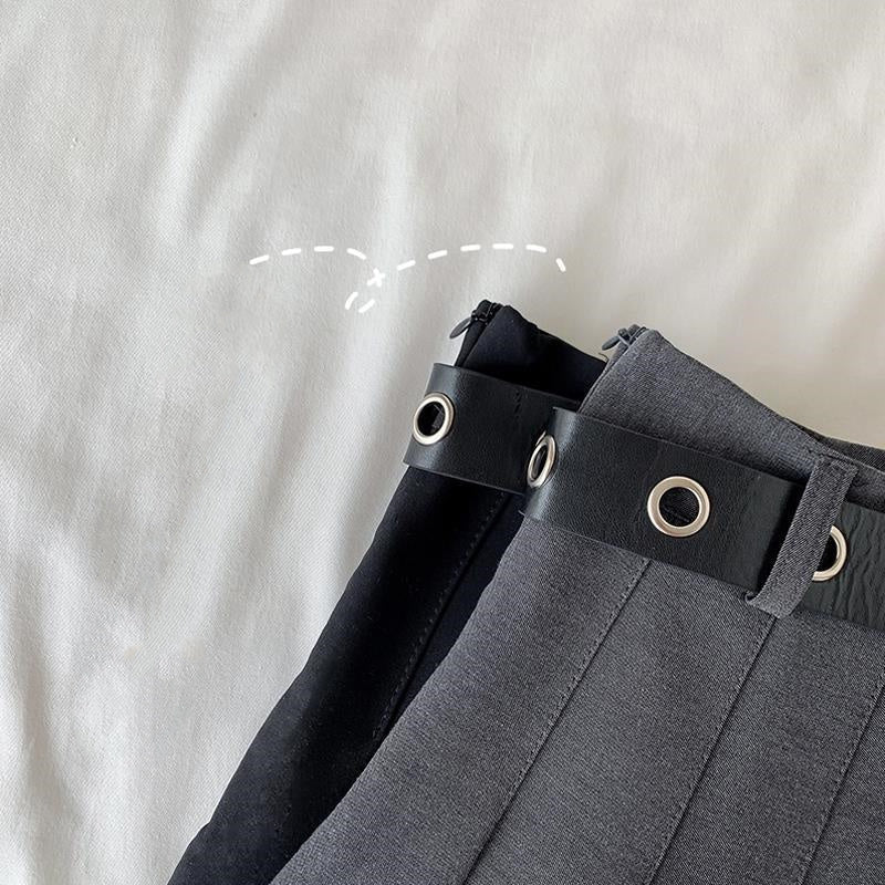 Plaid Skirt Women High Waist Chain Pocket A-line Streetwear Vintage Free Belt - Robbe Digi.com