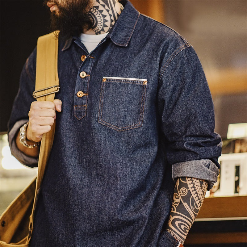 Men's American Retro Denim Denim Shirt - Robbe Digi.com