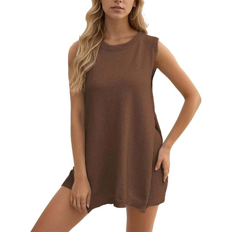 Casual Knitted Sleeveless Knitted Sleeveless Suit - Robbe Digi.com