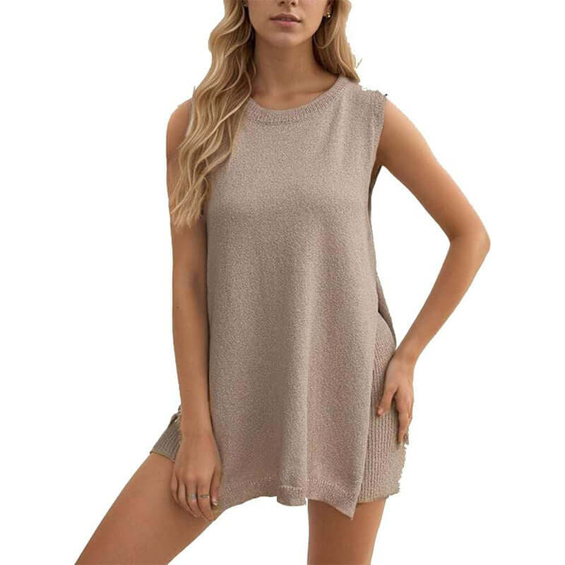 Casual Knitted Sleeveless Knitted Sleeveless Suit - Robbe Digi.com