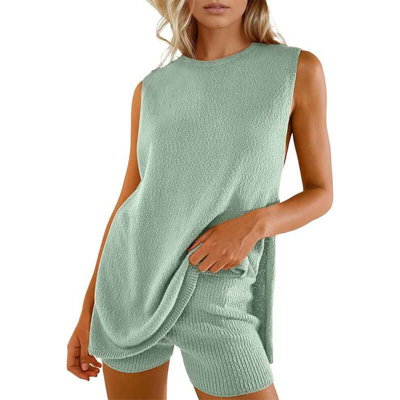 Casual Knitted Sleeveless Knitted Sleeveless Suit - Robbe Digi.com