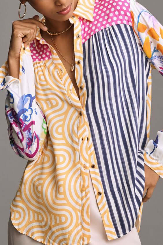 Print Lapel Long Sleeve Shirt Women's - Robbe Digi.com