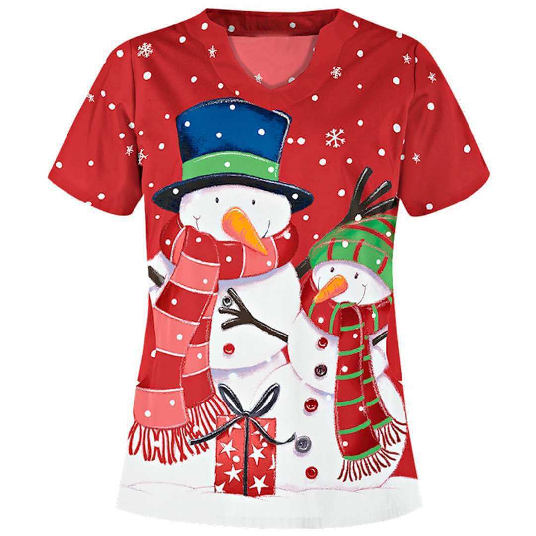 Christmas clothing printed shirt V-neck short-sleeved t-shirt women - Robbe Digi.com