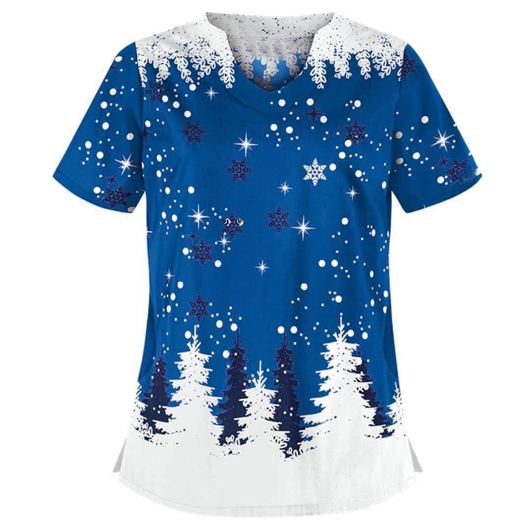 Christmas clothing printed shirt V-neck short-sleeved t-shirt women - Robbe Digi.com