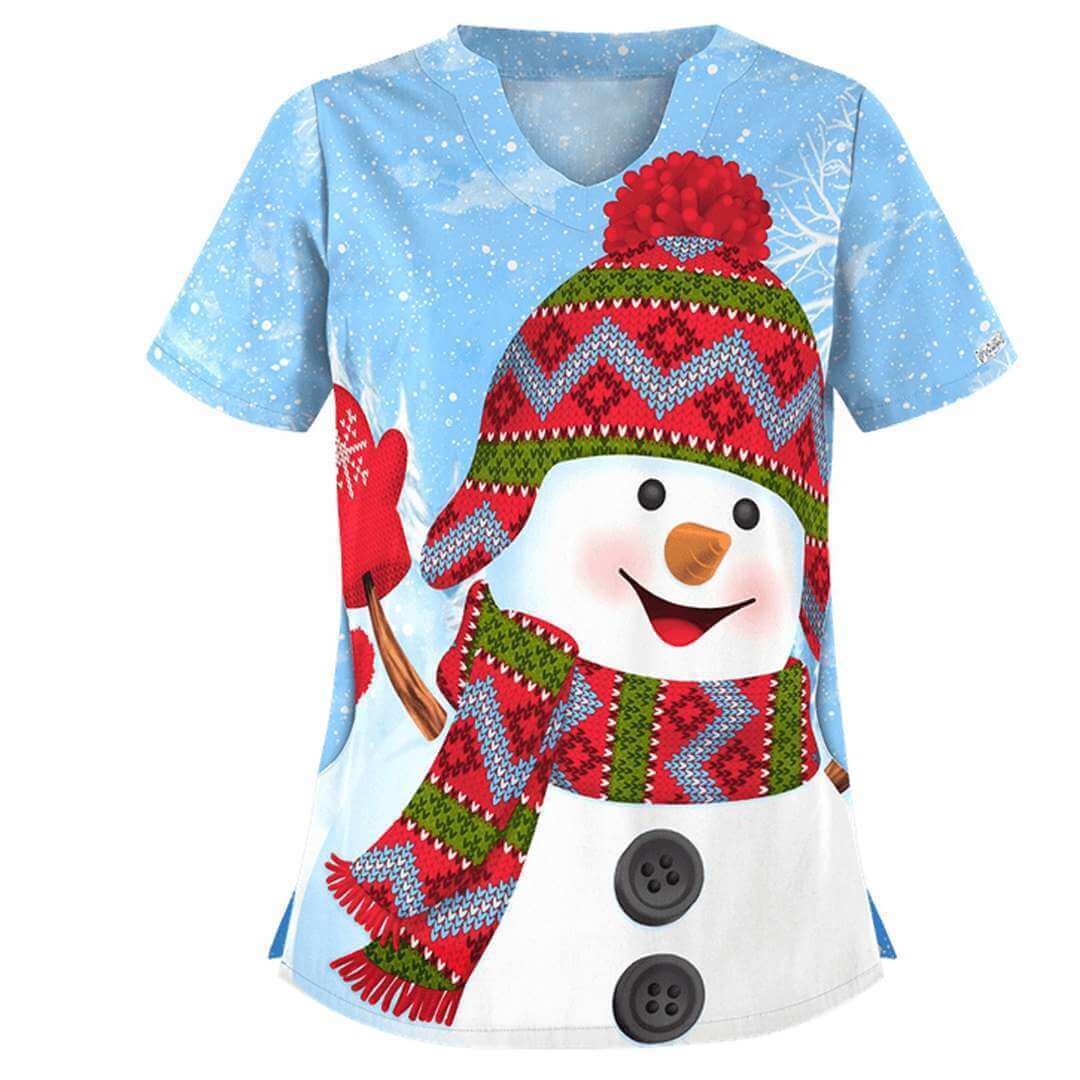Christmas clothing printed shirt V-neck short-sleeved t-shirt women - Robbe Digi.com