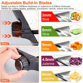 Stainless steel mandoline slicer with food holder for vegetables