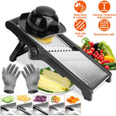 Stainless steel mandoline slicer with food holder for vegetables