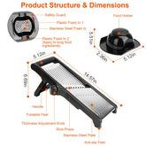 Stainless steel mandoline slicer with food holder for vegetables