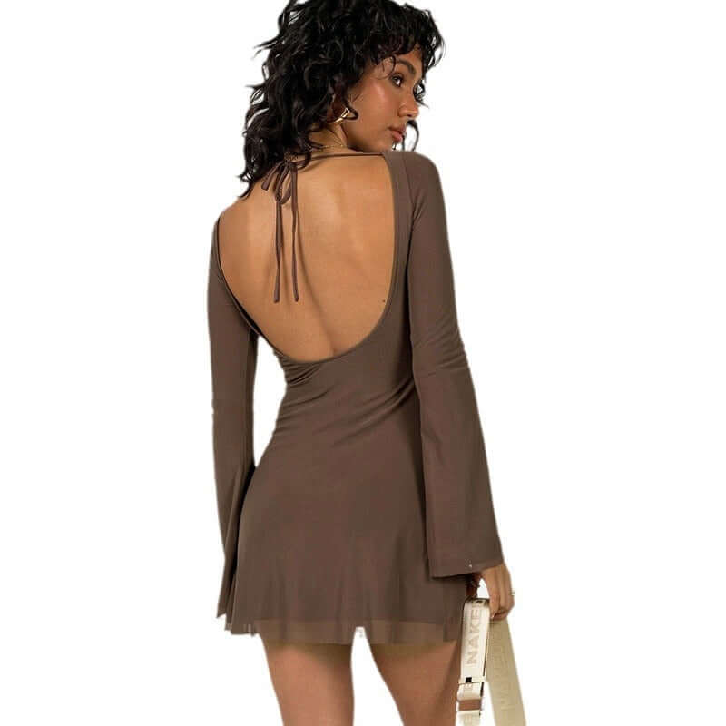 Fall Women's Clothing Temperament Double Layer Mesh Slim Fit Lace-up Dress - Robbe Digi.com