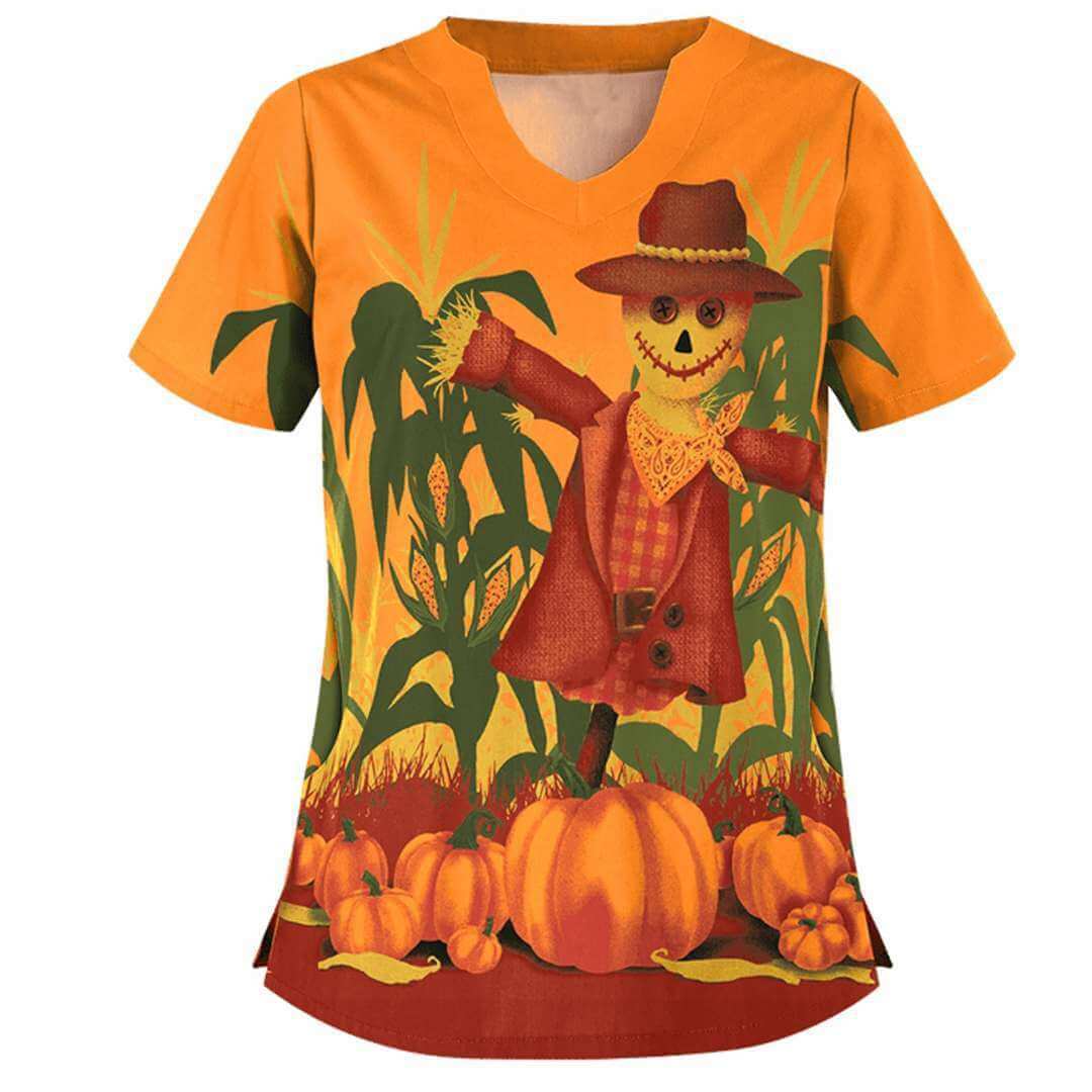 Christmas clothing printed shirt V-neck short-sleeved t-shirt women - Robbe Digi.com