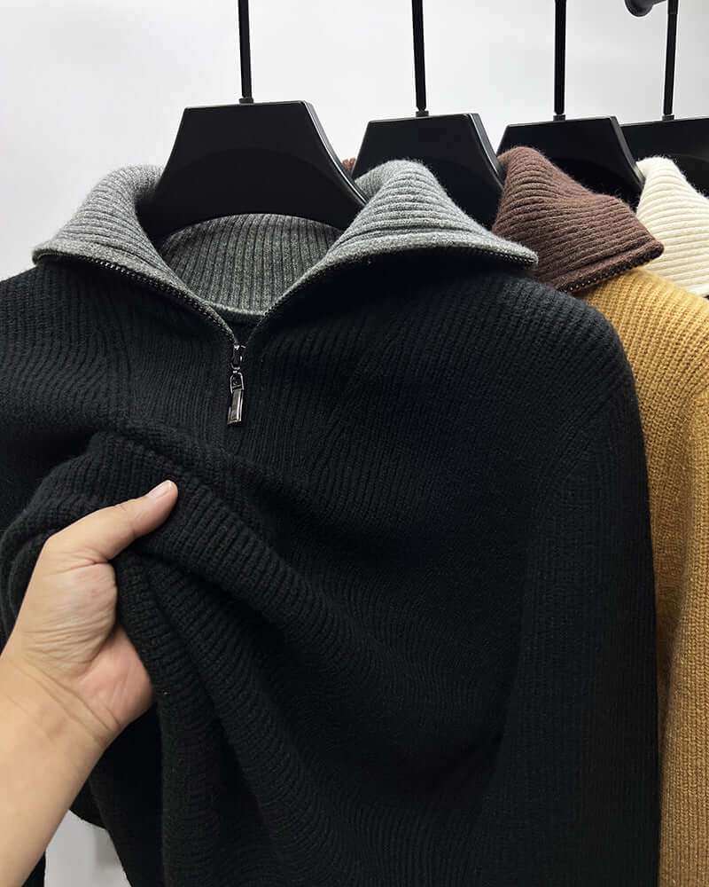 Knitwear Coat Men's Winter Lapel High Collar Sweater - Robbe Digi.com