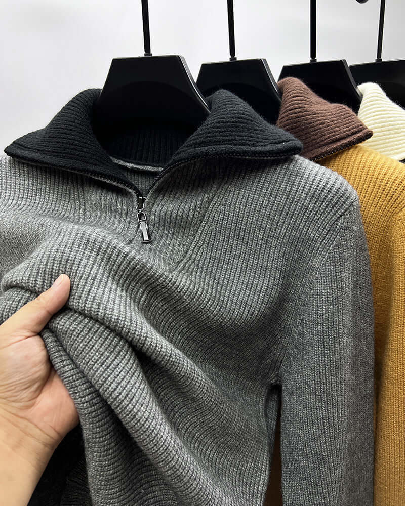 Knitwear Coat Men's Winter Lapel High Collar Sweater - Robbe Digi.com
