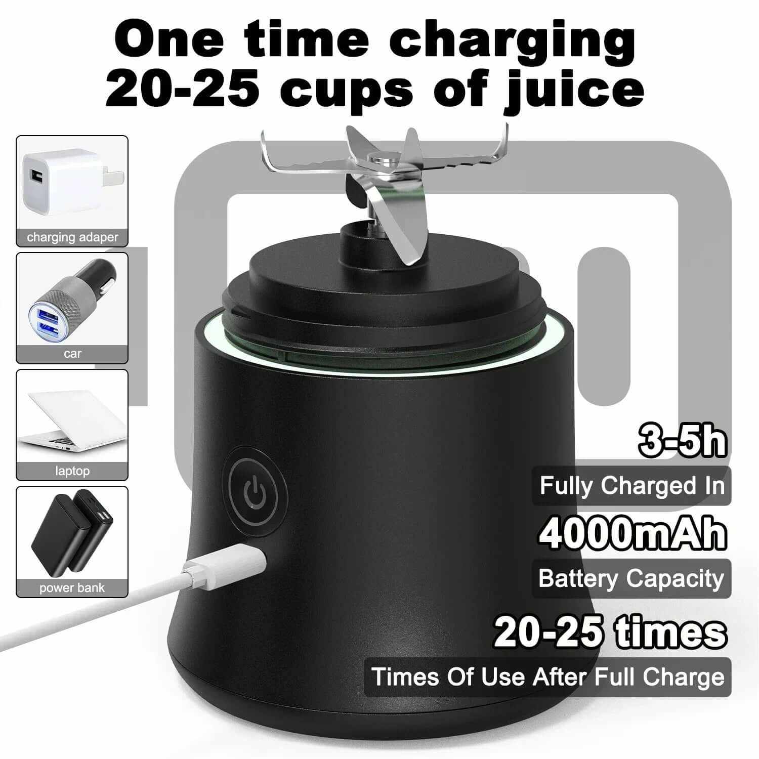Portable Blender 600ML Electric Juicer Fruit Mixers 4000mAh USB Rechargeable Smoothie Mini Blender Personal Juicer Colorf - Robbe Digi.com