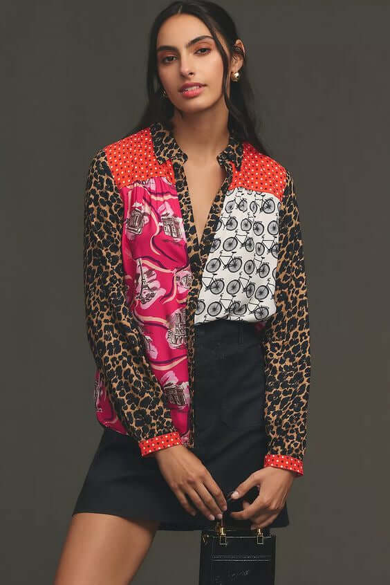 Print Lapel Long Sleeve Shirt Women's - Robbe Digi.com