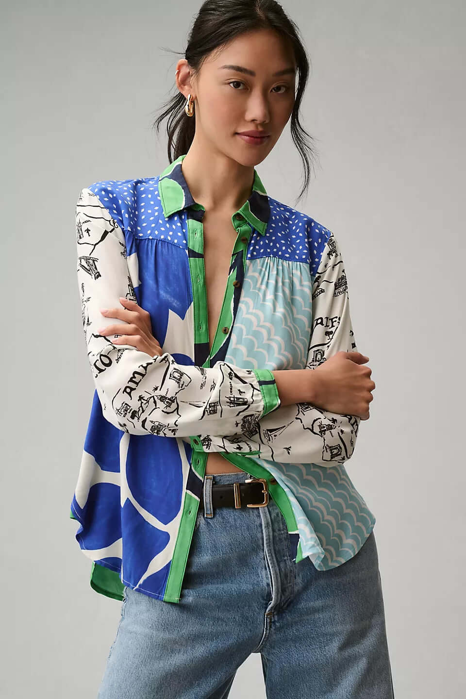 Print Lapel Long Sleeve Shirt Women's - Robbe Digi.com