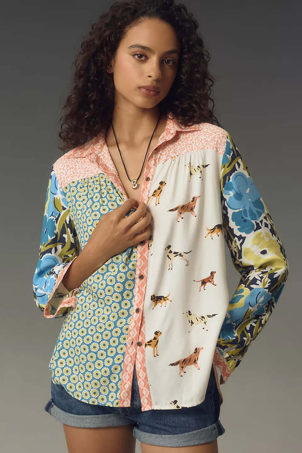 Print Lapel Long Sleeve Shirt Women's - Robbe Digi.com