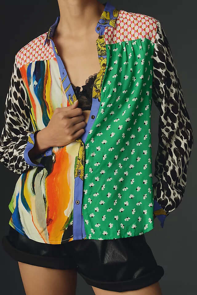 Print Lapel Long Sleeve Shirt Women's - Robbe Digi.com