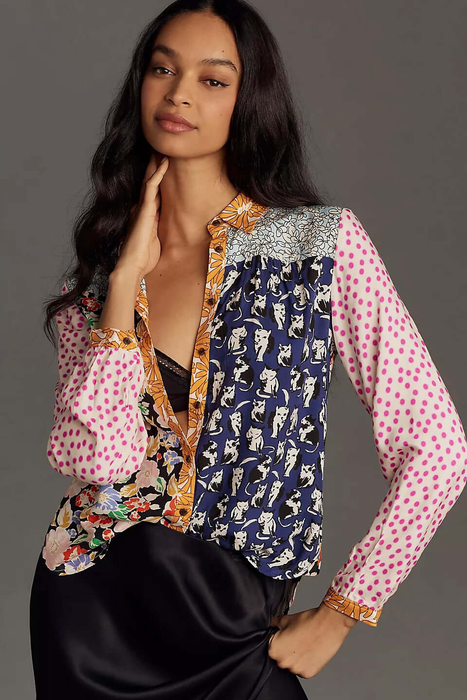Print Lapel Long Sleeve Shirt Women's - Robbe Digi.com
