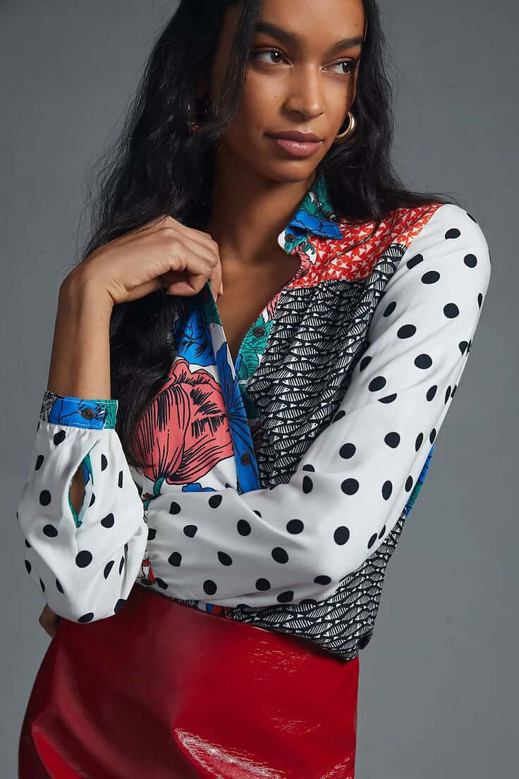 Print Lapel Long Sleeve Shirt Women's - Robbe Digi.com