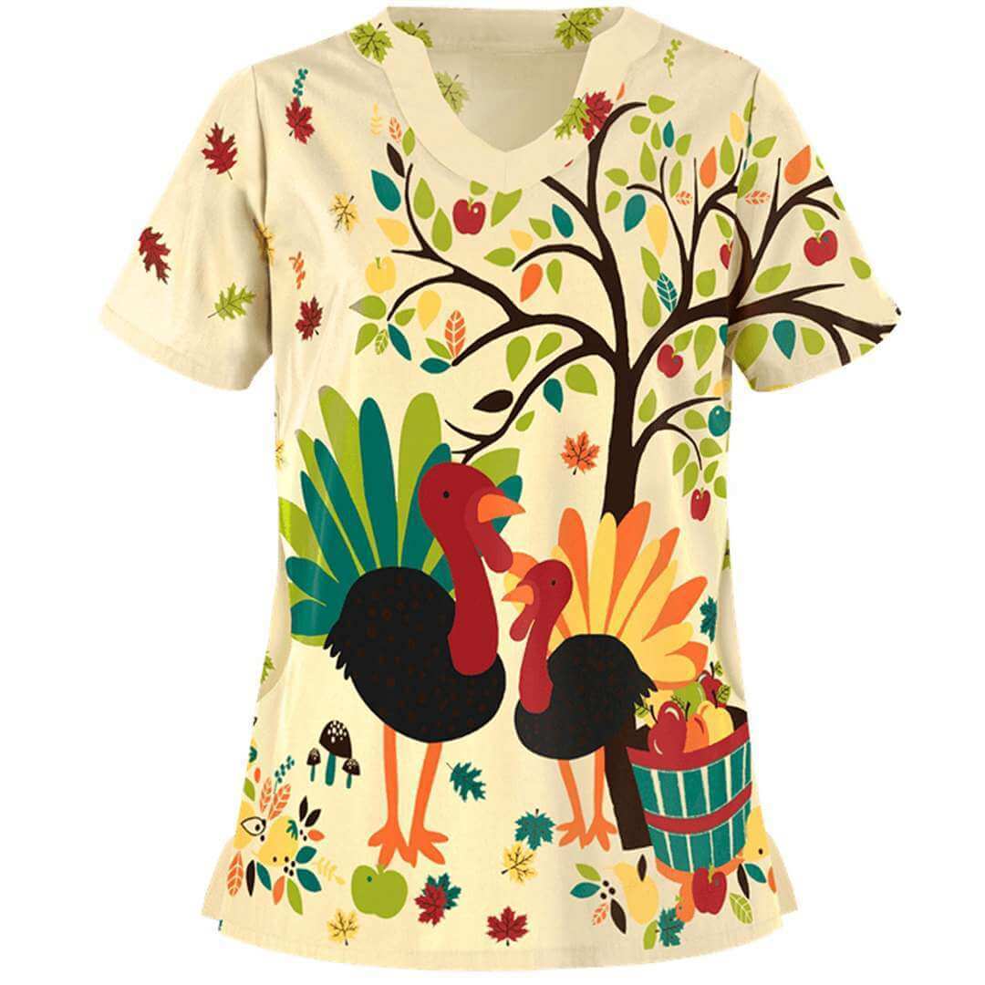 Christmas clothing printed shirt V-neck short-sleeved t-shirt women - Robbe Digi.com