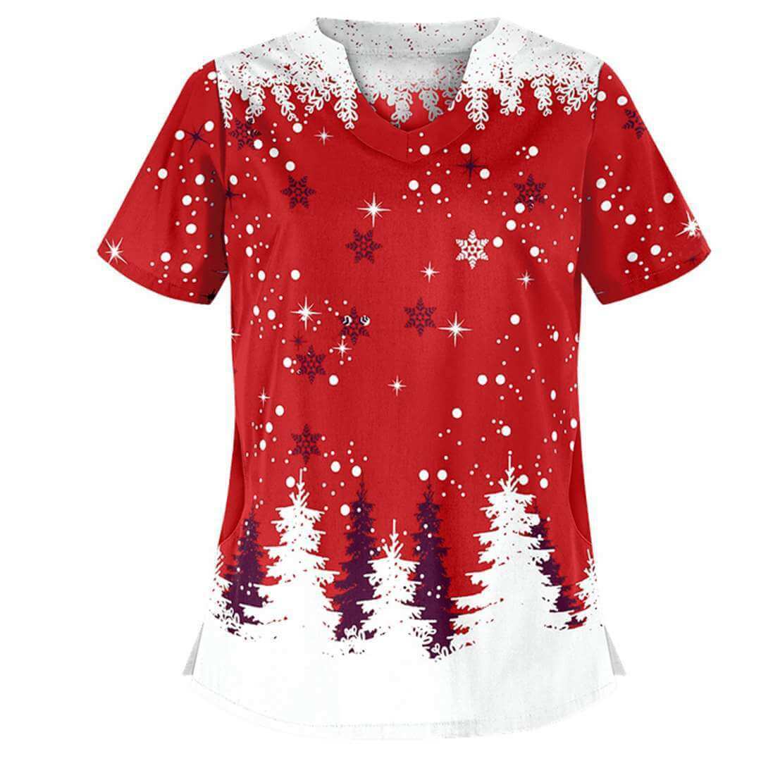 Christmas clothing printed shirt V-neck short-sleeved t-shirt women - Robbe Digi.com